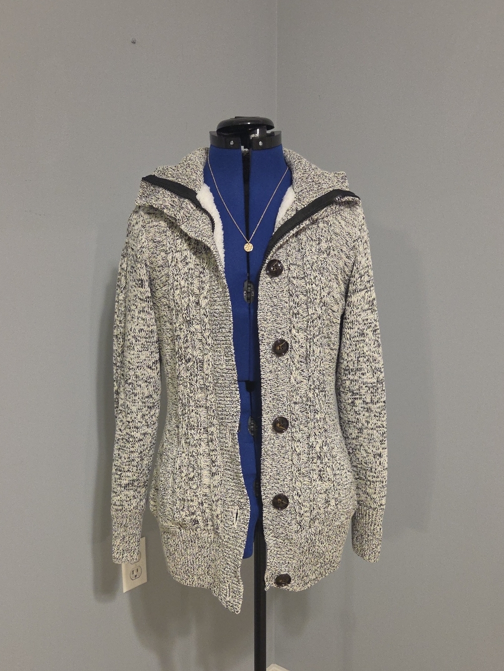 Cozy Hooded Knit Cardigan Jacket - Cream/Black Speckle